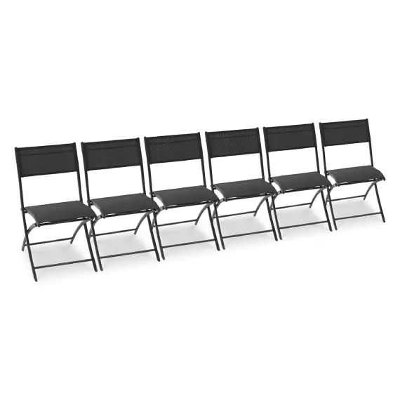 Lot de 6 chaises en aluminium et toile plastifiée noire