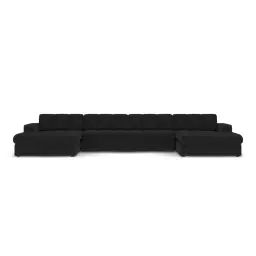 Canapé d’angle 5 places en tissu structuré noir