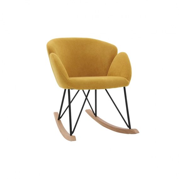 Rocking chair design tissu effet velours jaune moutarde scandinave RHAPSODY