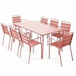 Ensemble table de Jardin et 8 fauteuils en métal argile