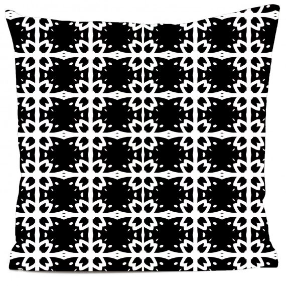 Coussin velours carré imprimé motifs noir et blanc 60×60