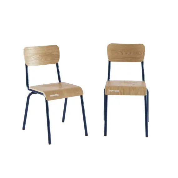 Lot de 2 chaises  bleu nuit et placage frêne