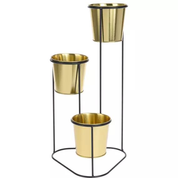 Cache-pot métal noir et 3 pots dorés