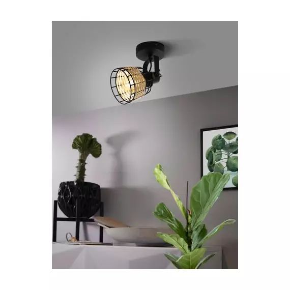 Spot 1 lumière acier rotin ANWICK noir