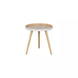 Table basse ronde trépied bois clair  et  blanc