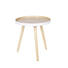 Table basse ronde trépied bois clair  et  blanc