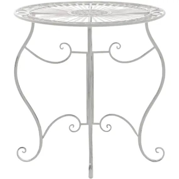 Table de jardin avec plateau rond en métal Blanc antique