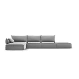 Canapé d’angle gauche 5 places en tissu velours gris