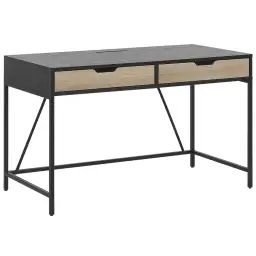 Bureau noir effet bois clair avec 2 tiroirs 120 x 60 cm