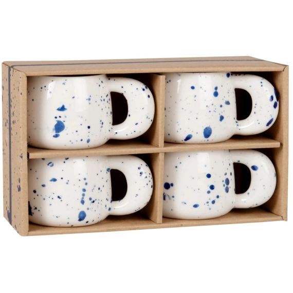 Coffret tasses (x4) en grès blanc et bleu marine peinte à la main