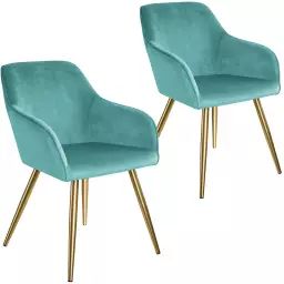 2 Chaises MARILYN Effet Velours Style Scandinave turquoise/or