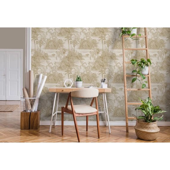 Papier peint exotique toile de Jouy rouge 53x1000cm