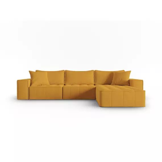 Canapé d’angle droit modulable 5 places en tissu structurel moutarde