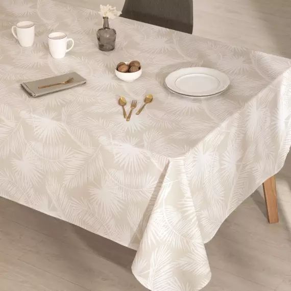 Nappe en coton biologique antitâche imprimée beige 140×240 cm