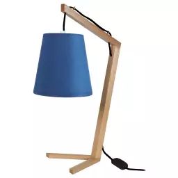 Lampe de chevet bois naturel et bleu