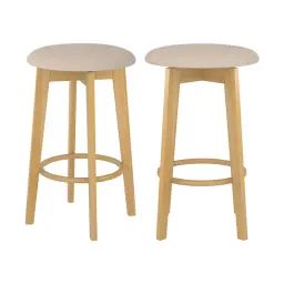 Tabouret de bar en tissu beige et bois clair 66 cm (lot de 2)