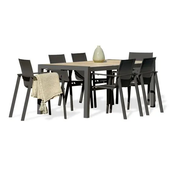 Ensemble repas de jardin 6 places avec plateau céramique beige