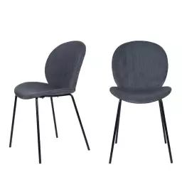 Bonnet – Lot de 2 chaises en velours côtelé et métal – Couleur – Ardoise