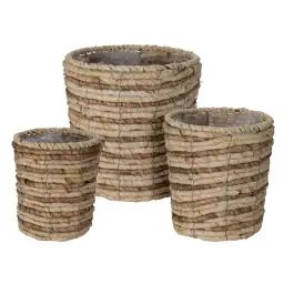 Set 3 cache-pots en paille avec intérieur en plastique