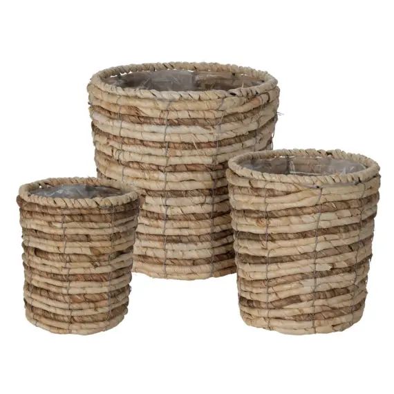 Set 3 cache-pots en paille avec intérieur en plastique