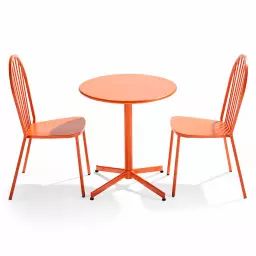 Ensemble table ronde et 2 chaises de jardin bistrot métal orange