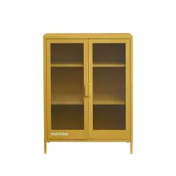 Buffet  jaune moutarde portes en verre cannelé