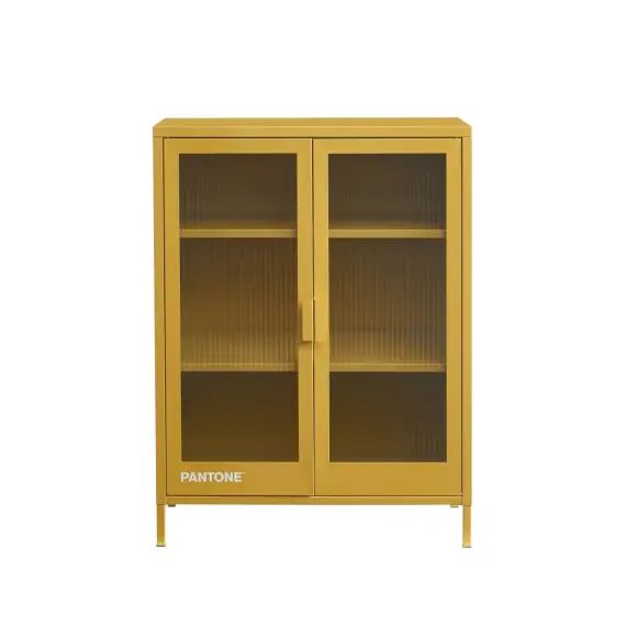 Buffet  jaune moutarde portes en verre cannelé
