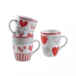 Mug en grès coeur rouge (lot de 3)