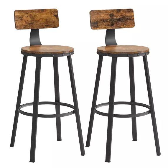 Tabourets de bar industriels lot de 2 marron rustique et noir