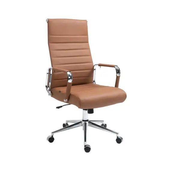 Chaise de bureau réglable pivotant en véritable cuir Marron clair