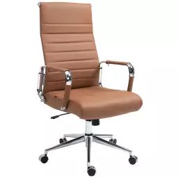 Chaise de bureau réglable pivotant en véritable cuir Marron clair