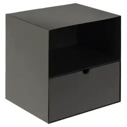Chevet suspendu cube en métal et bambou 1 tiroir 1 niche