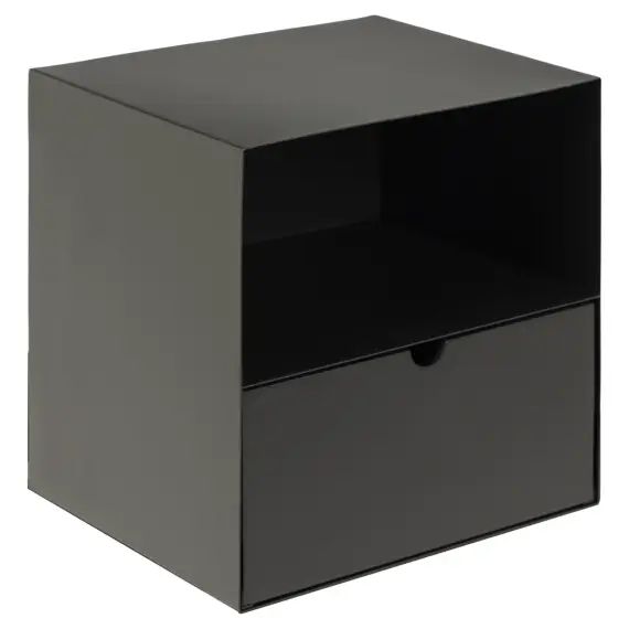 Chevet suspendu cube en métal et bambou 1 tiroir 1 niche