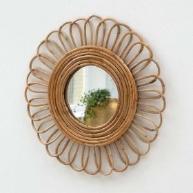 Miroir rond fleur vintage en rotin naturel Lili Moka