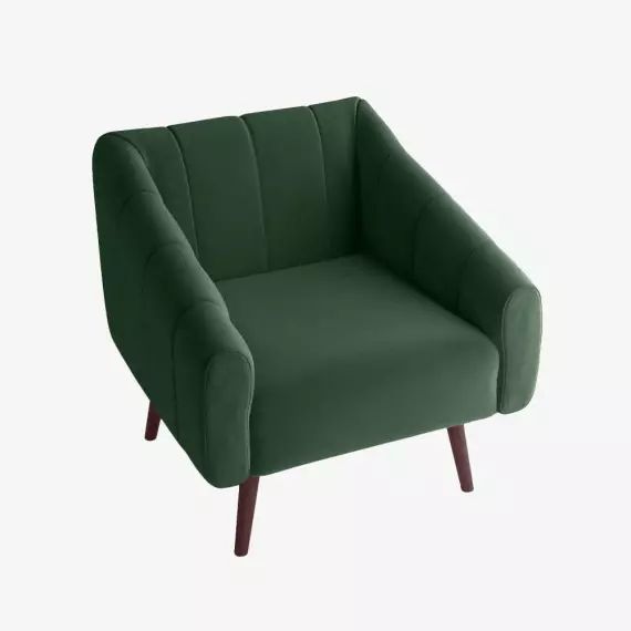Fauteuil Édith en velours vert sapin et bois foncé