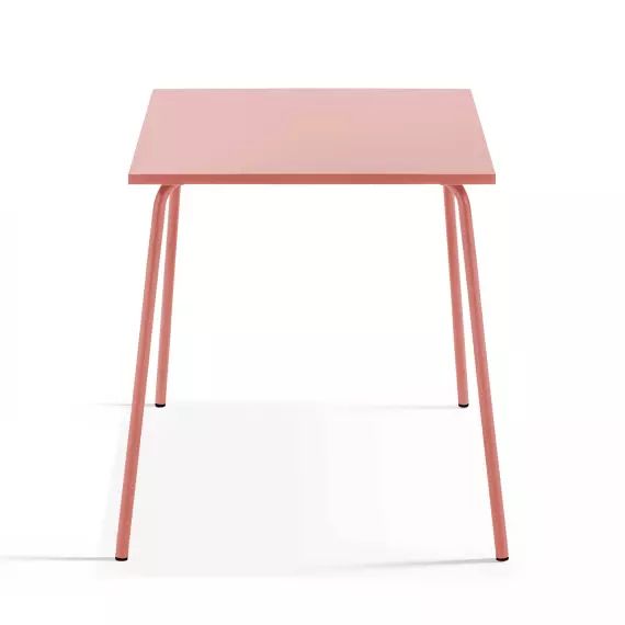 Ensemble table de jardin carrée et 4 fauteuils acier argile