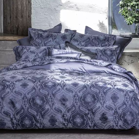 Housse de couette en satin de coton bio bleu 260×240