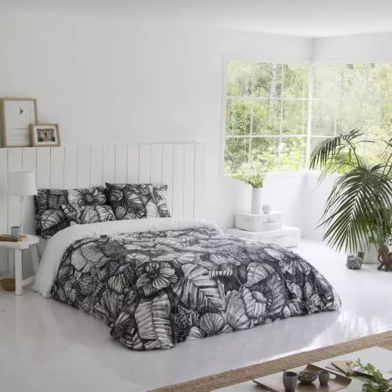 Housse de couette imprimé en percale Coton Noir 220×220 cm