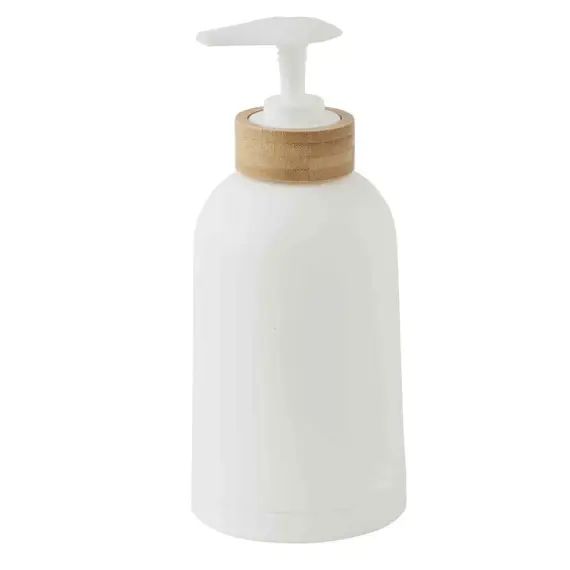 Distributeur de savon en plastique et bambou blanc