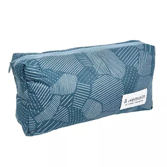 Trousse de toilette imprimée en coton bleu emeraude 25×10