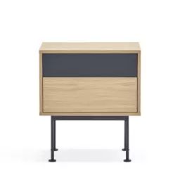 Yoko – Table de chevet 2 tiroirs en bois et métal – Couleur – Gris anthracite