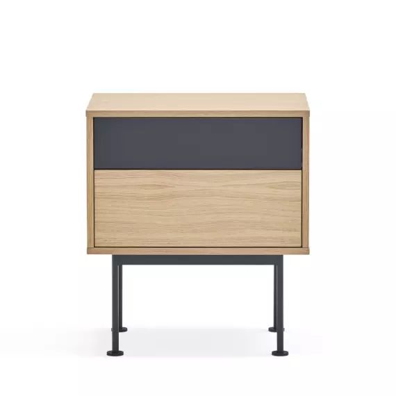 Yoko – Table de chevet 2 tiroirs en bois et métal – Couleur – Gris anthracite