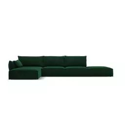 Canapé d’angle gauche 5 places en tissu velours vert bouteille