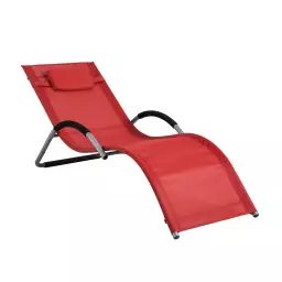 Chaise longue rouge avec appui-tête cardre en métal