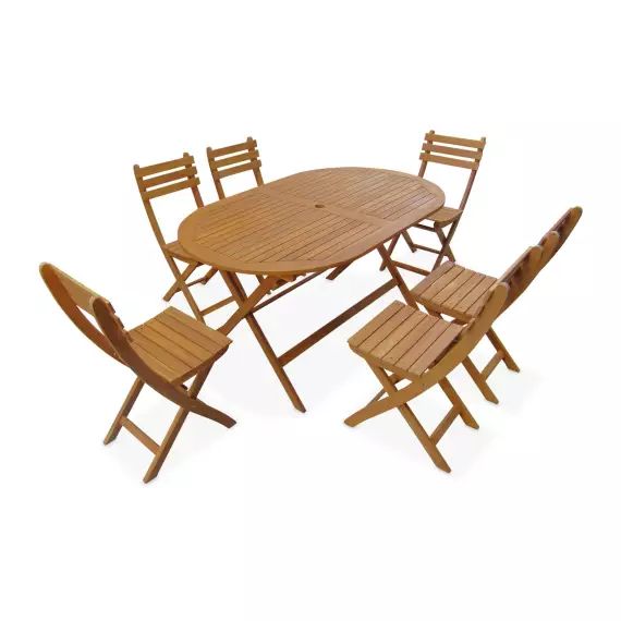 Table de jardin ovale pliable  et 6 chaises en bois d’acacia