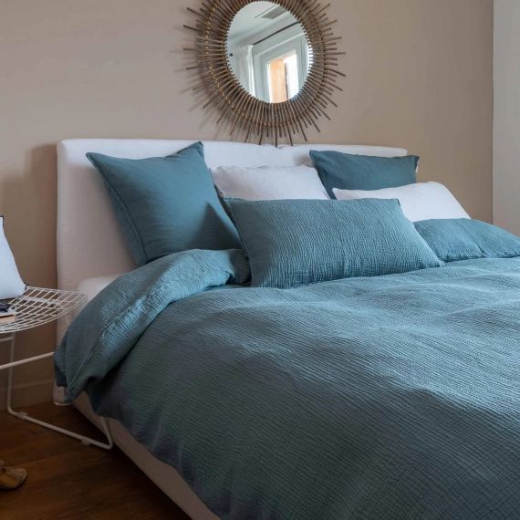 Housse de couette en gaze de coton bleu fumé 260X240 CM