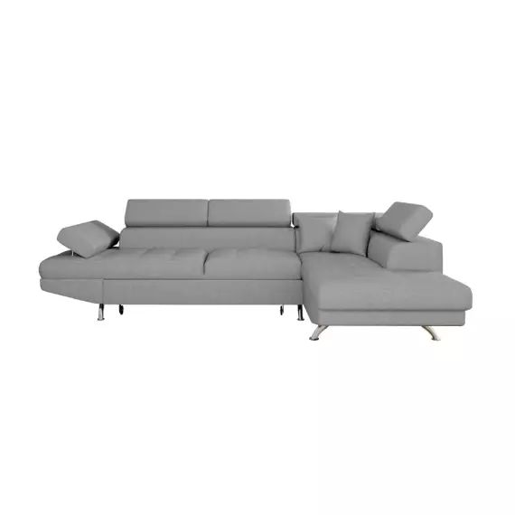 Canapé d’angle droit convertible avec coffre en tissu gris clair