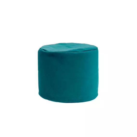 Pouf rond d’intérieur en velours bleu paon