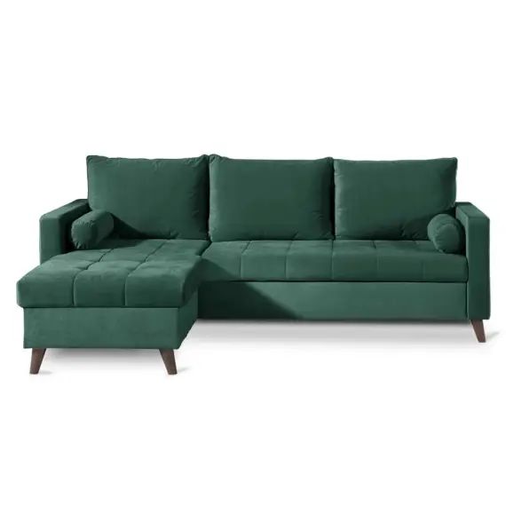 Canapé d&rsquo;angle réversible convertible 4 places Velours Vert