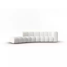 Canapé gauche 5 places en tissu chenille blanc